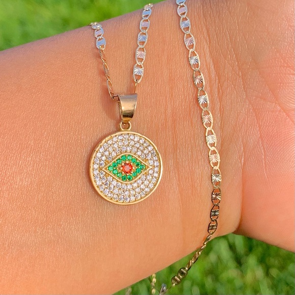 Evil eye Pendant 10k real solid gold // ojo turco oro Mexicano 10k - Picture 1 of 4